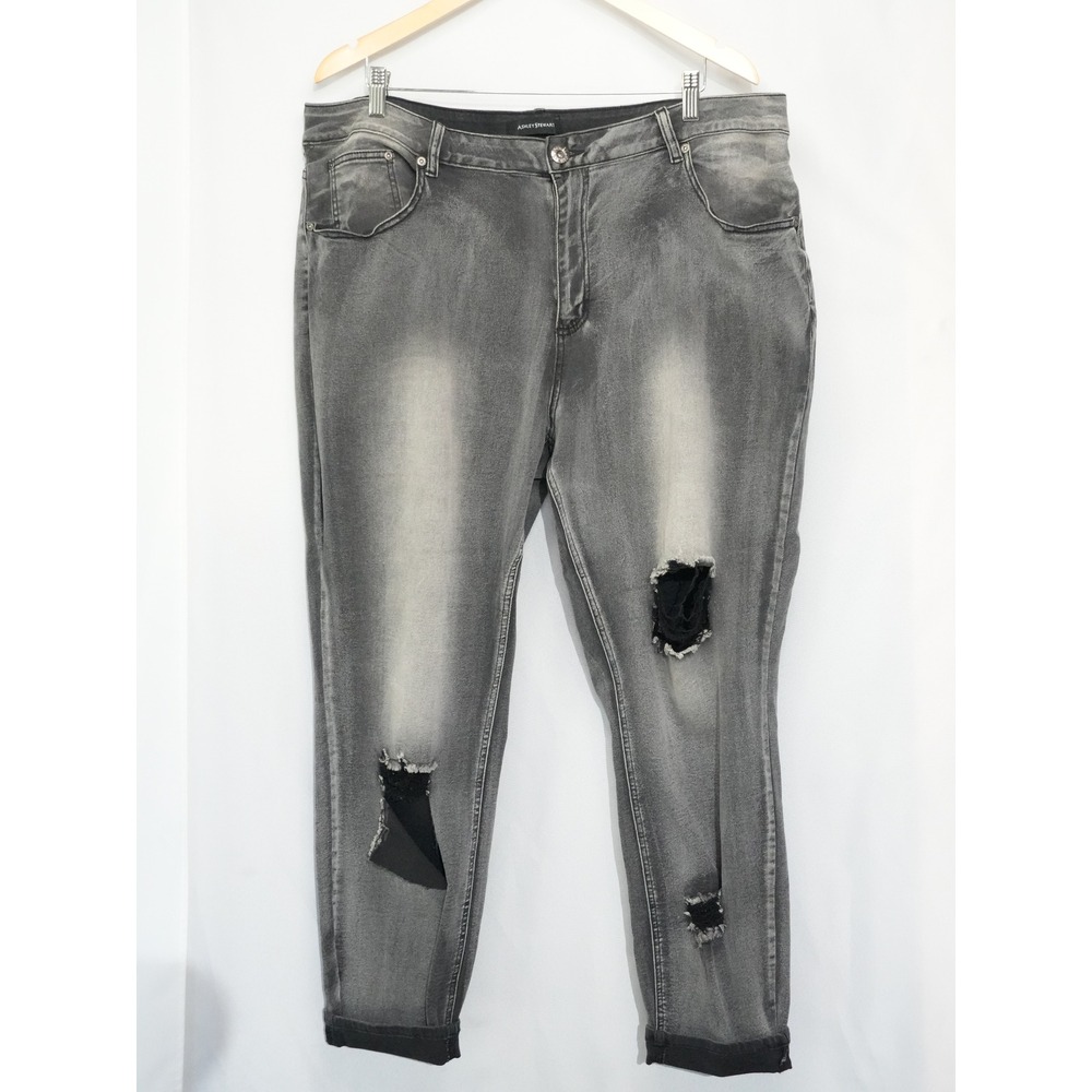 Ashley Stewart Jeans Women Size Twenty Two Gray Distressed Skinny Denim Pants